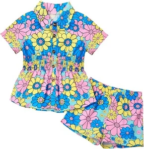 Baby Girl Outfits Girls Spring Summer Print Cotton Short Sleeve Shirt shorts Set - Picture 1 of 7