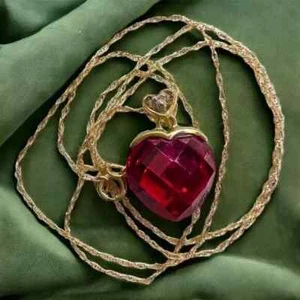 10K Gold - Rubin & Diamant Halskette -20" GROSS -17mm Herz Briolette - roter Rubin -2,3g - Bild 1 von 16