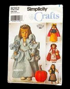 Simplicity 8252 18” Doll Pattern Fairy Tale Costumes Snow White Cinderella UNCUT - Picture 1 of 2