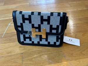 Halston Geometric Crossbody Bag Black Grey Geometric Shoulder Bag Purse - Picture 1 of 9