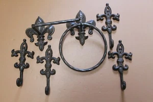 Thibodaux Bathroom Decor Collection Cast Iron Towel Ring, Hooks, TP Holder - 6 - Picture 1 of 9