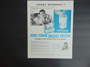 1957 FIZRIN Instant Seltzer For UPSET STOMACH RELIEF vintage print ad - Picture 1 of 1