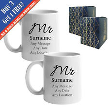 Personalised Mr and Mr Mug Set, Elegant Font Design, Ceramic 11oz/312ml Mugs