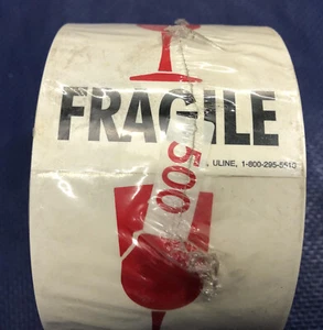 500 Fragile Stickers 3x5 Handle with Care Shipping Labels 1 Roll glass uline - Picture 1 of 4