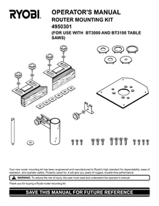 SIERRA DE MESA RYOBI BT3000 MANUAL DE INSTRUCCIONES DEL PROPIETARIO PARA KIT DE MONTAJE DE ROUTER - Imagen 1 de 1