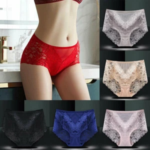 Women Seamless Panties Underwear Lingerie Thin Lace Mid Waist Breifs Underpants - Picture 1 of 18