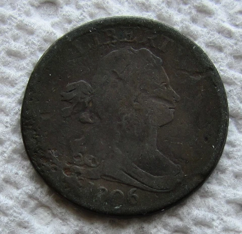1806 1/2C BN Draped Bust Half Cent Rare Date Type Coin VG Detail Damaged Cover