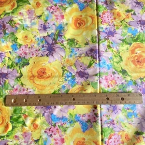 2.7 YD Floral Fabric Yellow Purple Quilting Cotton - Picture 1 of 7