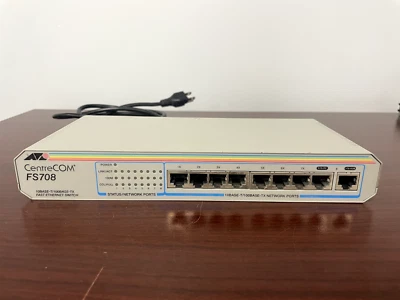 CENTRECOM FS708 SWITCH ETHERNET RÁPIDO com Cabo de Alimentação Allied Telesyn International - Imagem 1 de 4