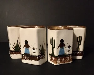4 tazas de café pintadas a mano de colección tazas madre hijo cactus México firmadas CO arte popular - Imagen 1 de 12