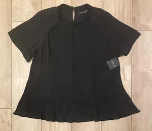 NWT-Rachel Roy Collection-Women's L-Black Flowy Accordian Blouse-Short Sleeve - Picture 1 of 9
