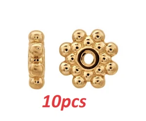 TEN 5.5mm 14K SOLID Yellow Gold Milgrain Floral Bali Style Bead Spacer Roundel - Picture 1 of 2