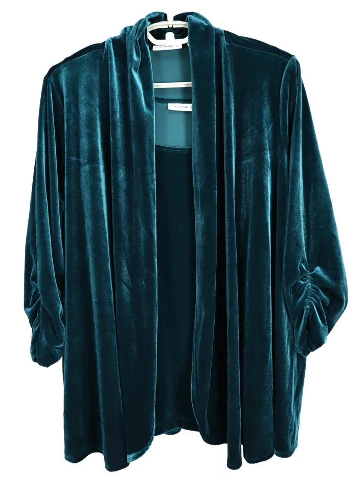 SUSAN GRAVER Women's Polyester Velvet Twinset Jacket Tank Top Emerald Green 1X - Image 1 of 4