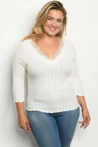 Suéter Top Marfil Blanco Con Acento de Encaje Talla XL 15 17 Cruzado Espalda Acanalado - Imagen 1 de 3