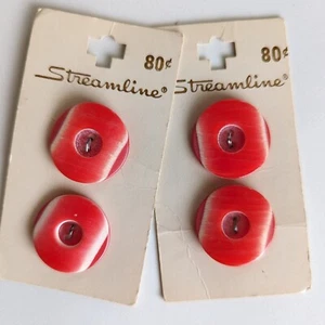 Vintage Streamline Round Red 2-hole Striped Buttons Sewing 2 Packs White Stripes - Picture 1 of 11