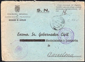 Castellón -Guerra Civil -Sobre con franquicia "Comisaría General Abastecimientos - Picture 1 of 1
