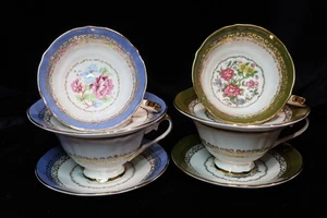 Elisabethanische Versailles Bone China Floral Center 4 Tassen & Untertassen mit Fuß - Bild 1 von 16
