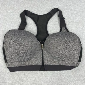 Victorias Secret VSX Sports Bra Front Close Zip Gray Black Underwire Padded 34D - Picture 1 of 6