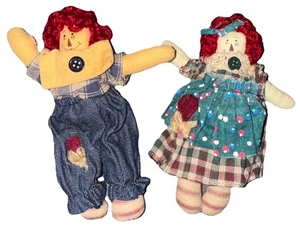 Bambole Raggedy Ann & Andy di stoffa fatte a mano 6" primitive - Foto 1 di 8