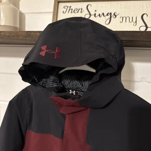 UNDER ARMOUR BURGANDY BLACK HOODED BOYS RAIN JACKET YOUTH MEDIUM - Picture 1 of 7