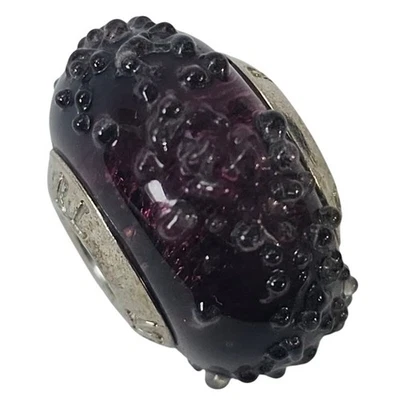 Murano RL Sterling Silver 925  Dark Burgundy Bubble Glass Slide Charm Bead - Image 1 of 4
