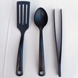 IKEA Gnarp 3 Piece Nylon Utensil Set-Black-Spoon-Spatula/Turner-Tongs-Non Stick - Picture 1 of 8