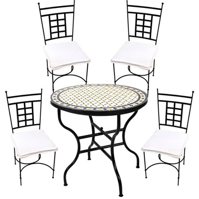 Gartenset mediterran Giralda Weiß Gelb Blau 80cm Athen - Bild 1 von 4