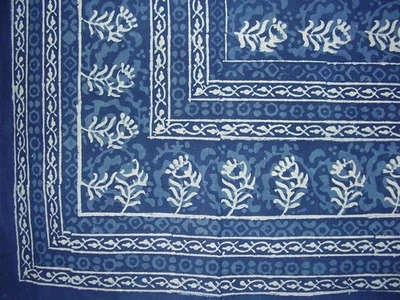 Block Print Cotton Tablecloth 88" x 58" Indigo Blue - Image 1 of 2