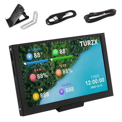 Black 5" IPS USB Mini Screen PC CPU GPU RAM Data Monitor PC Sensor Panel w/Stand - Image 1 of 4