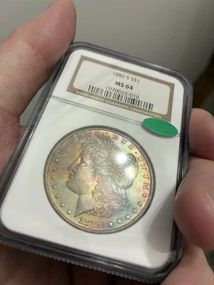 Dólar Morgan 1880 S grado cac NGC MS64 tóner cacg tono Foto 1 de 4