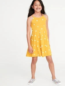 Old Navy Yellow Polka Dot Sundress Girls L(10/12) Summer Jersey Fit Flare Cami - Picture 1 of 2