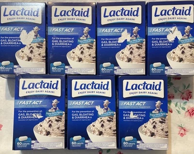 7~Lactaid Fast Act Lactase Enzyme Supplement 60 Caplets Single Pouch 1/27 Read - Image 1 of 4