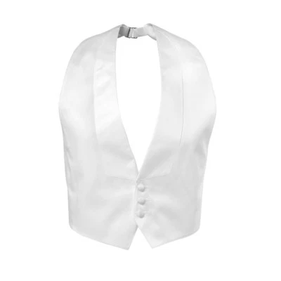New Men's S M L XL White Satin Tuxedo Tux Vest Bow low cut  Open back adjustable - Image 1 of 2