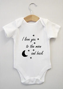 I love you to the moon and back Babygrow Baby Grow Top Vest Tee Baby Shower Gift - Picture 1 of 2