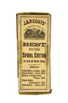 Antiguo Victoriano J&P Abrigos Años 1880 Carrete Caja Algodón Noción Costura Vintage Foto 1 de 4