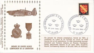 Enveloppe Philatélique 1981 Groupe de Chasse Alsace Compagnon de la Libération - Imagen 1 de 2