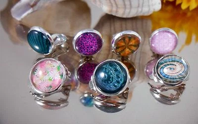 Ohr Clips 12 mm Cabochon Glas nach Motiv Wahl  silberfarbige Clip Fassung - Bild 1 von 4