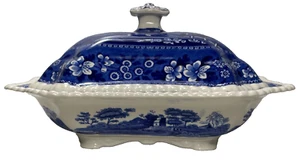 Spode Tower Blue Rectangular Covered Vegetable 10 7/8" Crazed - Picture 1 of 5