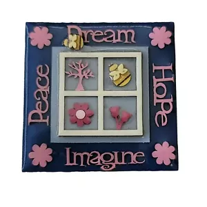 Lucinda Dream Hope Peace Imagine Window Bee Flower Square Pin L12 - Picture 1 of 7