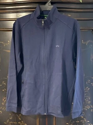 $178 Hugo Boss ATHLEISURE SUDADERA CON CREMALLERA ALGODÓN ORGÁNICO LOGOTIPO CURVO | Azul marino | XXL Foto 1 de 4
