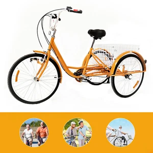 24In 6-speed Adult Tricycle Yellow Trike 3-wheels Bike w/Shopping Basket Outdoor - Bild 1 von 7