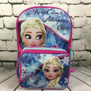 School Backpack Lunch Bag Disney Frozen Elsa Keep Calm Adventure On Travel Tote - Picture 1 of 10