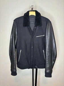 Chaqueta Bomber All Saints BIWA Lana Cuero Negra Varsity Flight Para Hombre L Grande - Imagen 1 de 11