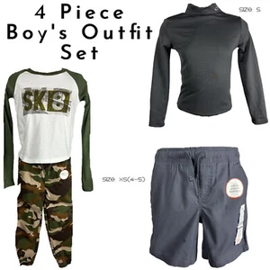 Kid Boy's 4 Piece Casual Long Sleeve/ Bottom Outfit Sets Size XS (4-5)-S - Picture 1 of 16