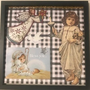 Arte de pared collage hecho a mano enmarcado Navidad cristiano aspecto vintage vacaciones de Jesús - Imagen 1 de 5