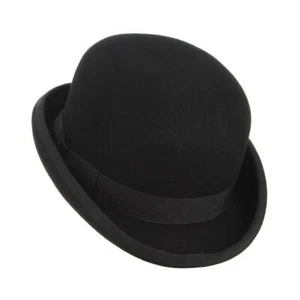 100% Wool Men's Women Black Bowler Hat Gentleman Formal Cap Fedora Hat - Picture 1 of 24