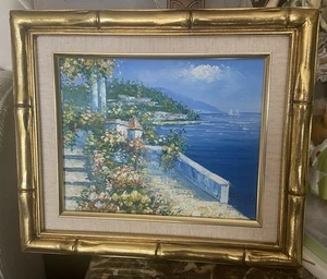 SELTENES Original 12”x14” Ölgemälde auf Leinwand Küste italienische Villa von Davis - Bild 1 von 9