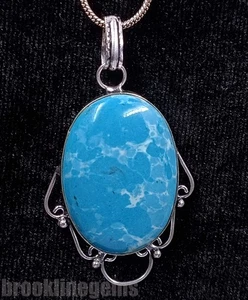 Natural Blue Turquoise Oval Cut 56.95 Ct 925 Sterling Silver Pendant Gems 5NSD - Picture 1 of 8