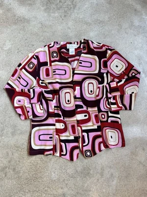 Vintage Kathy Che Psychedelic Geometric Printed Blouse Size 14 - Image 1 of 4