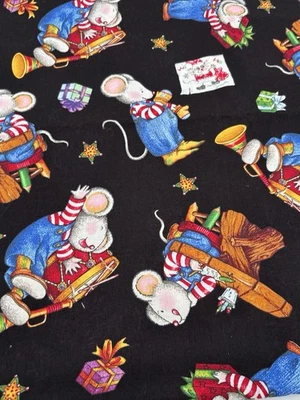 1 YD Mary Engelbreit Christmas Fabric “So Much Joy” Cartoon Mice Wrapping Gifts - Image 1 of 4